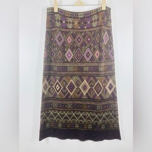 NWOT Peruvian Connection Geometric Aztec Midi Skirt Pima Alpaca Silk Purple S